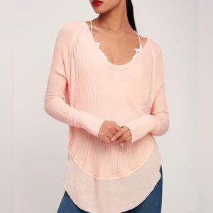 Free People Catalina Light Peach Long Sleeve Thermal Top Size XS